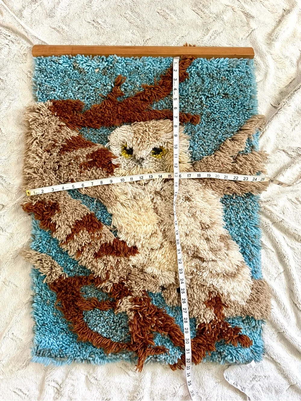 Handmade Shag Owl Wall Hanging - Blue, Cream & Brown